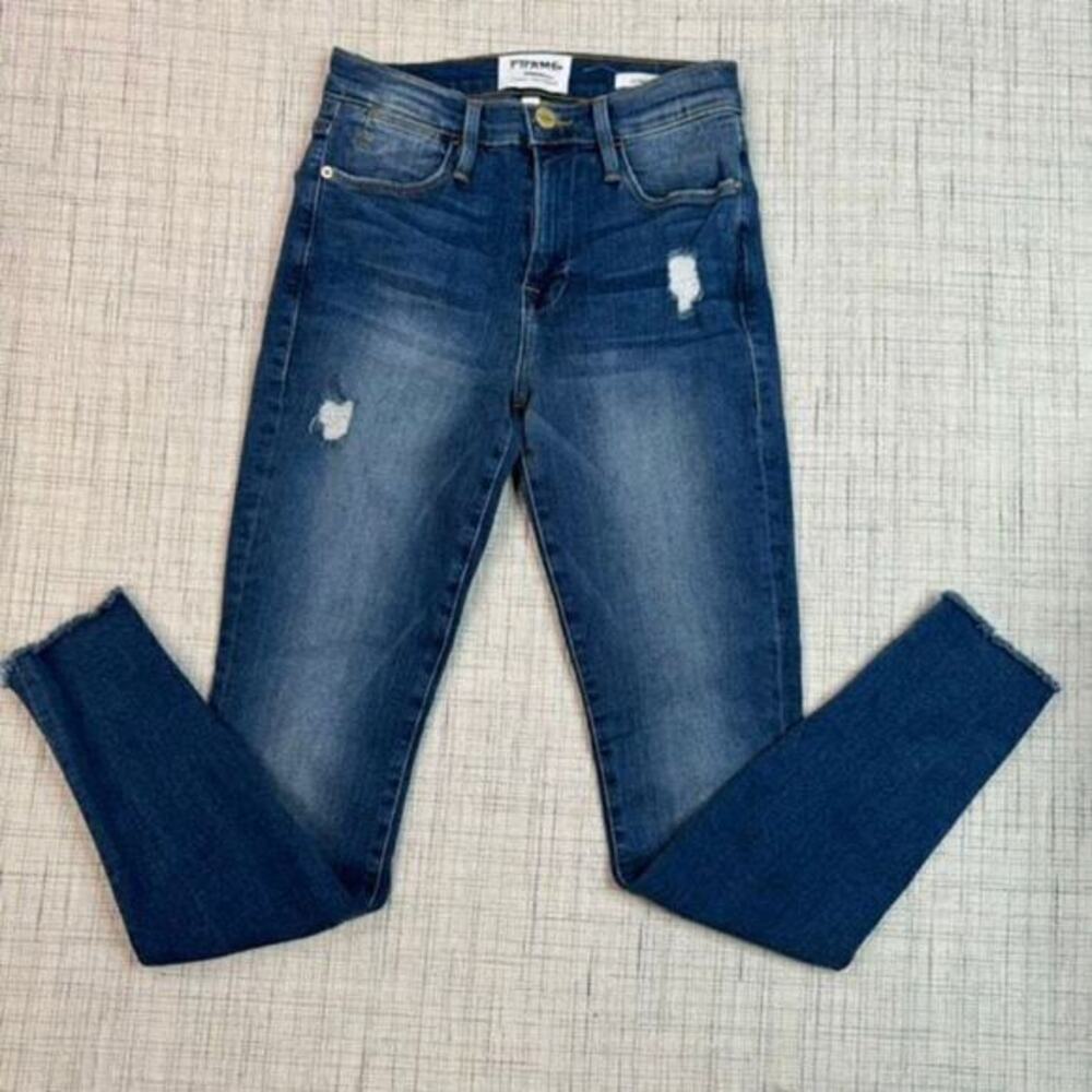 FRAME Le High Skinny Triangle Raw Hem‎ Seabright Jeans Size 25